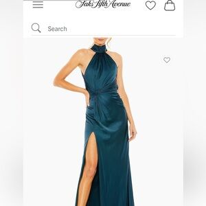 Ieena Mac Duggal Ocean Blue Side Ruched Satin Halter Gown